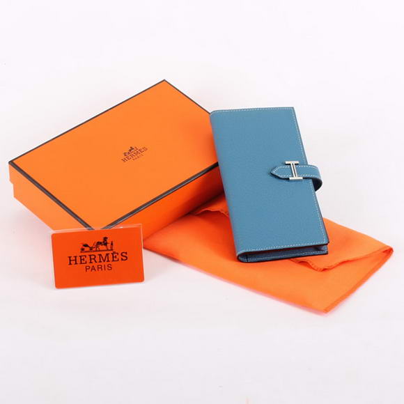 Cheap Fake Hermes Bearn Japonaise Bi-Fold A208 Blue